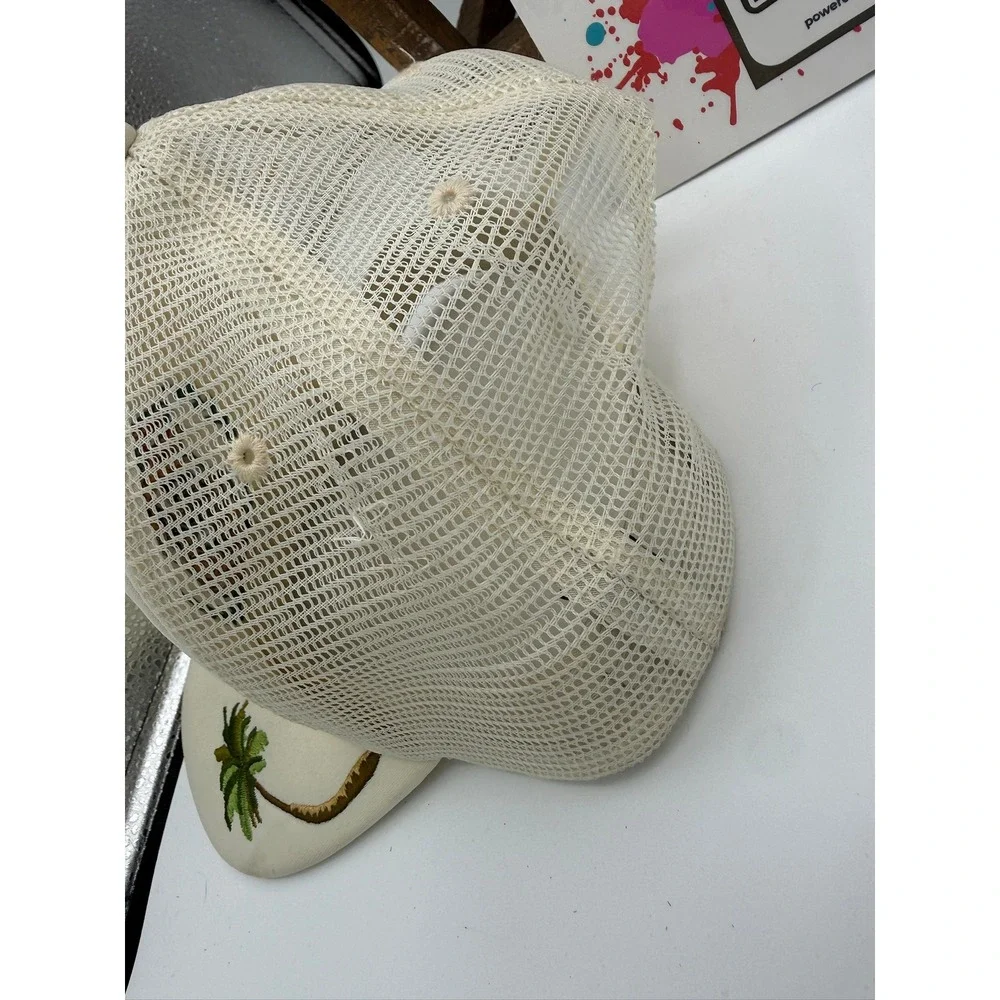 True Religion Cream Trucker Hat Embroidered Crest Palm Tree Snapback Mesh‎ Cap